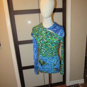 ZARA Womens Blue/Green Print Top. Size Small. NWT.